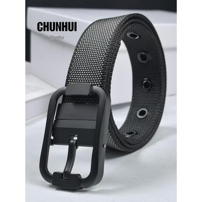 Men's Dual-Use Two-Color Nylon Belt with Rotating Buckle, Woven Leather & Canvas Design