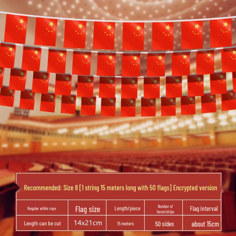 Small Five-Star Red Flag String Pennants - National Day Decoration for Shopping Malls