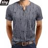 Men's Short-sleeved T-shirt Broken Holes Retro Men's Fashion Henley Shirt Men's Casual Fashion Tops Slim Fit