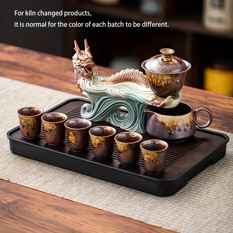 1 Set Of Kiln Ceramic Tea Set Dragon Semi-automatic Tea Set Lazy Tea Set Rotating Tea Set With Tray Chinese Kung Fu Tea Set Home Living Room Office Re