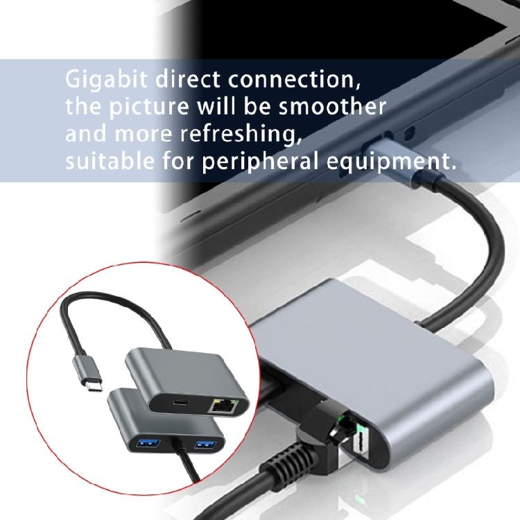 Lightweight Ethernet Converter USB C to RJ45 Adapter with Gigabit Speed and Double USB Port Wide Use PD60W Charging