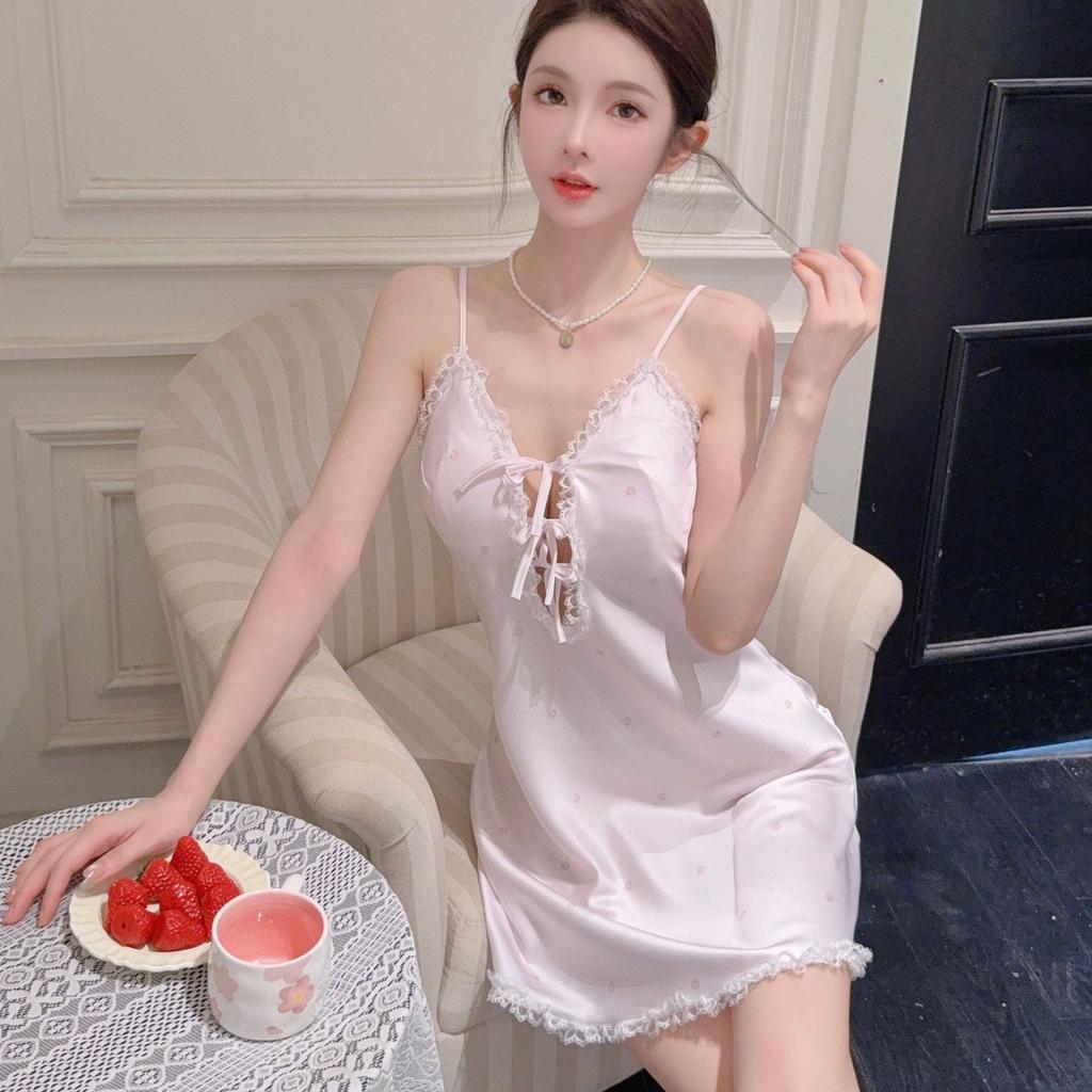 Eisseide Sommer neues Nachthemd weiblich sexy reine Lust süßer Prinzessinnenstil dünnes Träger-Pyjama Sommer Loungewear