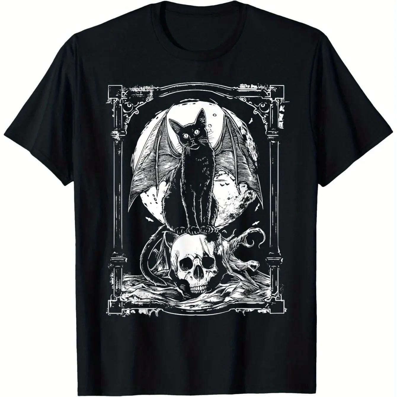 Bat Winged Black Cat Skull T-shirt XXXXL