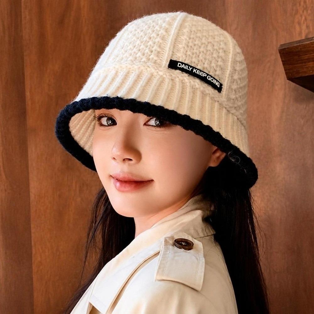 Polyester Fiber Knitted Bucket Hat Warm Yarn Bucket Cap Fashion Wool Basin Cap Daily