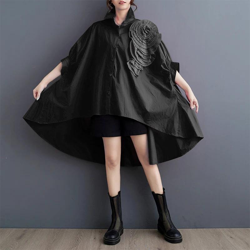 Xitao Irregular Bat Wing Sleeve Shirt Loose Three-dimensional Folds Flower Decoration Women Top ZY8813