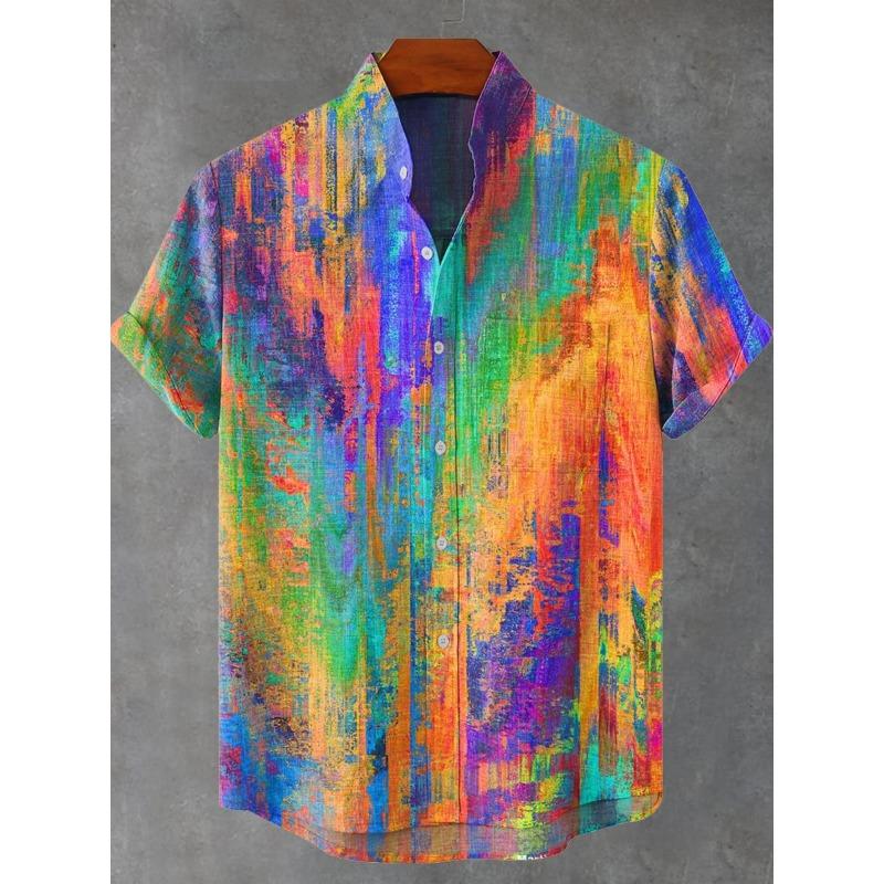 3D Digital Printing Image of Linen Short Sleeved Shirt, Designed for Men's Party Atmosphere, Casual Style, Retro Men's Shirt