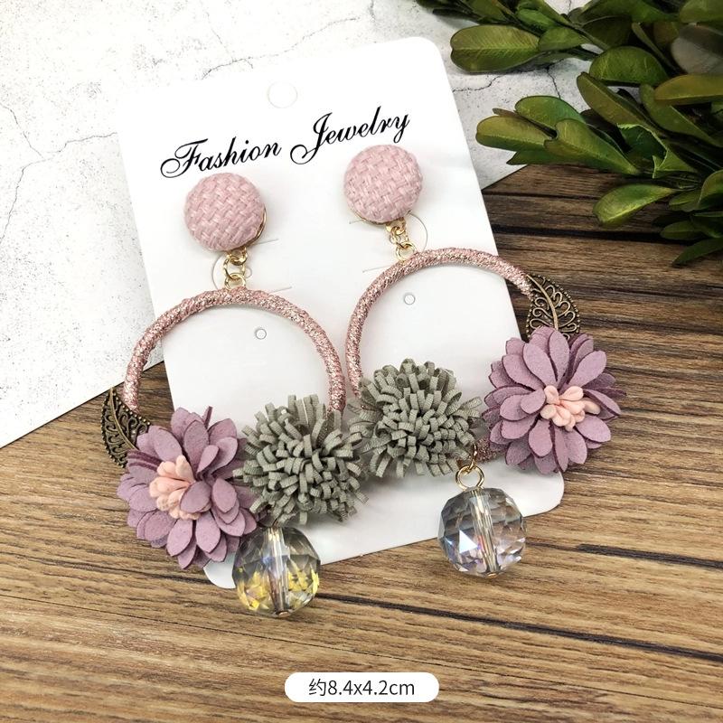 Retro Handmade Flower Wreath Earrings Femininity Personality Long Vacation Earrings Fashion Ear Accessories