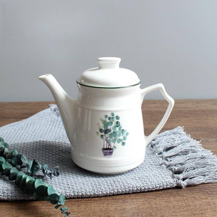

Nordic Plant Ceramic Oil Bottle with Lid Kitchen Condiment Set Soy Sauce Vinegar Dispenser