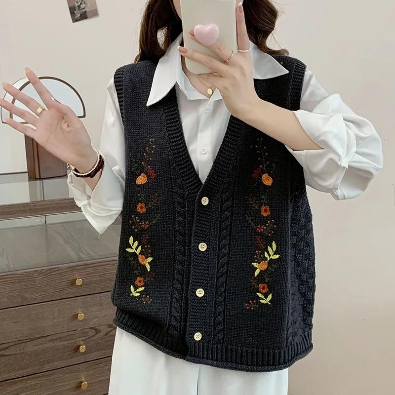 Spring Autumn Chinese Style Fashion Women's Knitted Cardigan Sweater Vest Sleeveless Age Reduction Ladies Waistcoat Jacket