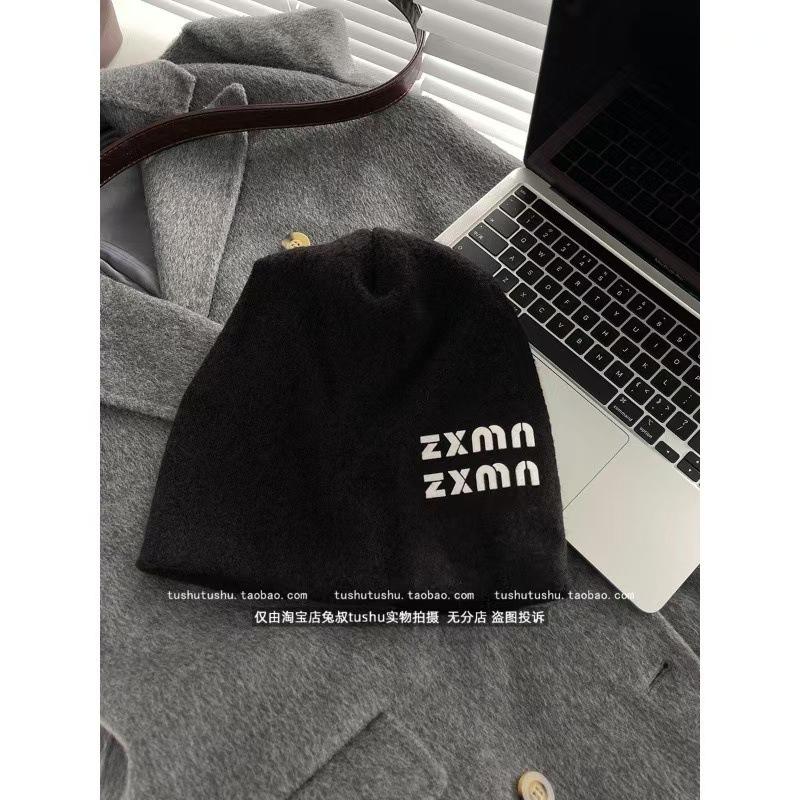 Wool gray knitted pile hat women's autumn and winter big head circumference warm hat ear protector head cold hat showing small face