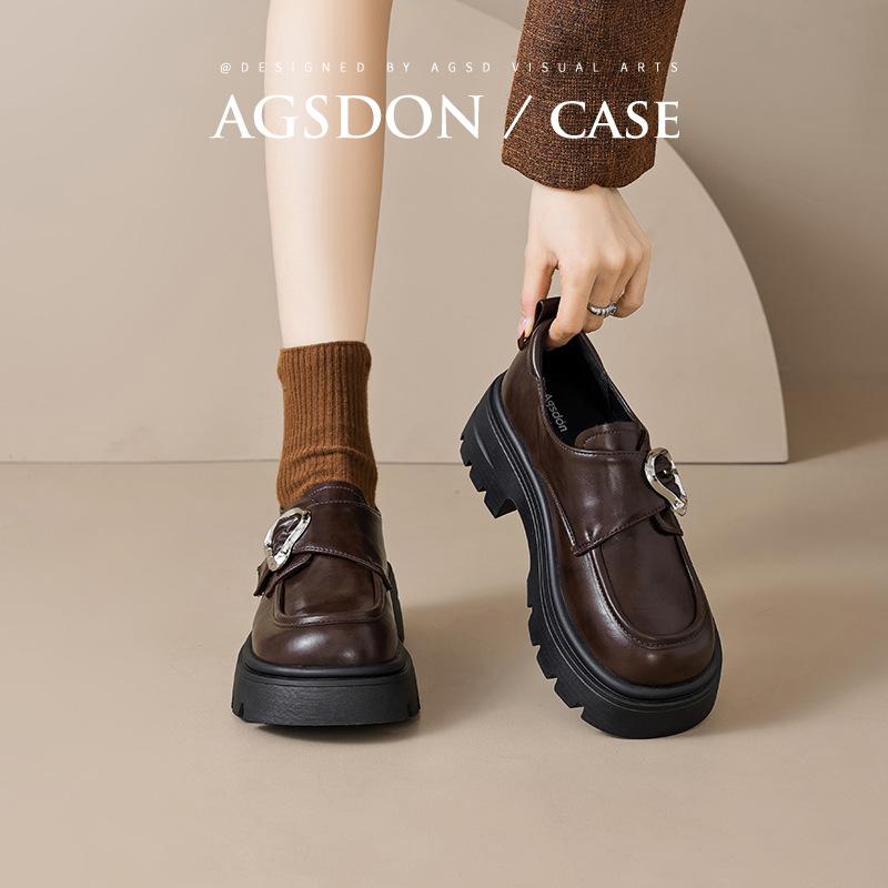 Augustine platform brown loafers women's 2025 new autumn muffin bottom British style with skirt small leather shoes