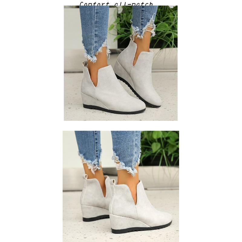 European and American foreign trade large size V-mouth bevel velvet short boots women's winter new British style solid color leather Chelsea boots