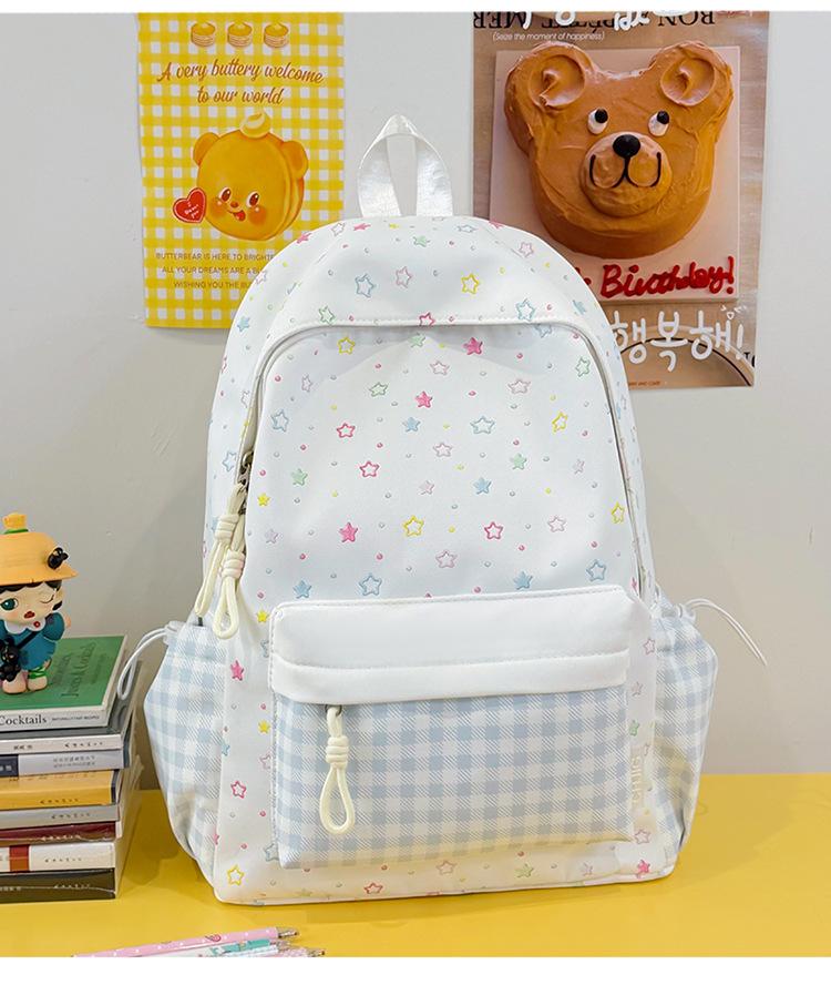 Schoolbag Light-tone Ice Blue Colored Stars Full-paved Backpack Milk Waxy Feeling Summer Refreshing Student Party Shop Photo Backpack