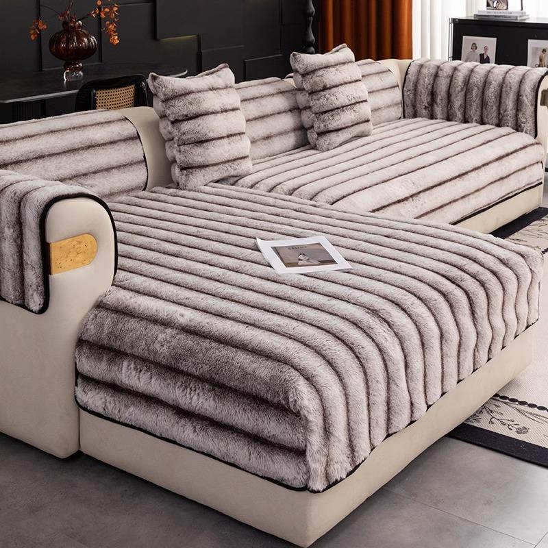Premium Rabbit Plush Sofa Cushion Winter Thickened Non-Slip Seat Cushion New All-Inclusive Leather Sofa Cover Cover Towel