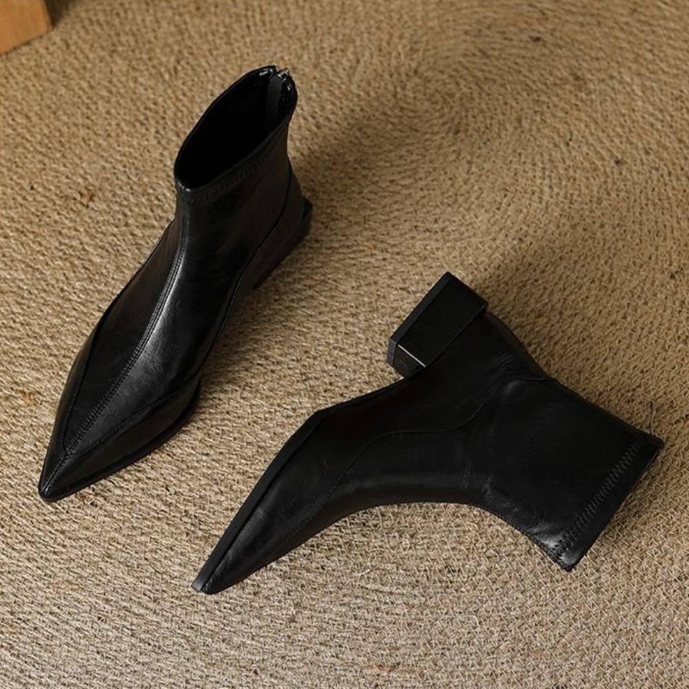 Chelsea Boots Women's Autumn Winter New Thick Heel Bootie Women's Retro Brown Chelsea Boot Pointed Low Heel Elastic Thin Boots