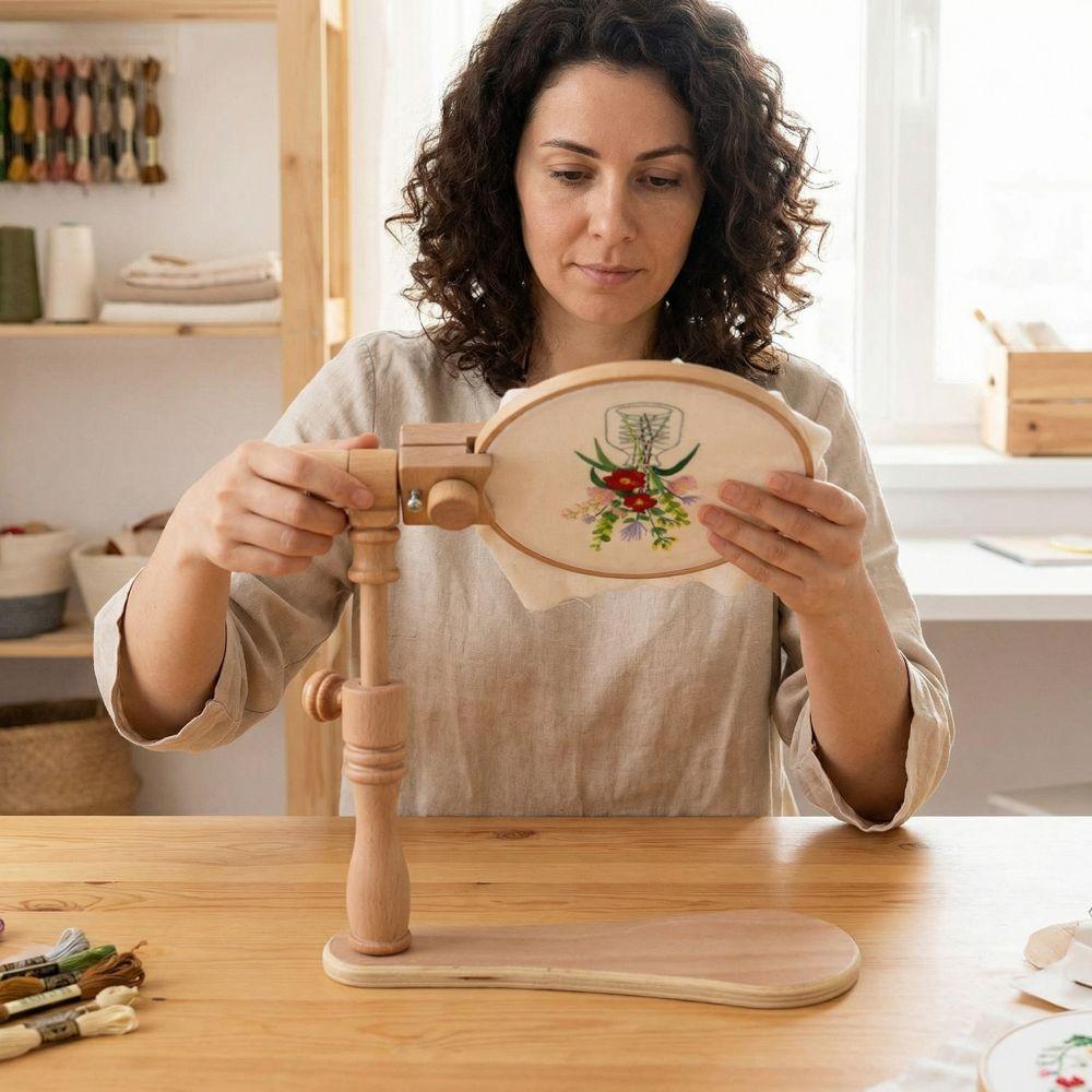 Portable Wood Rotary Hoop Holder Embroidery Holder Cross Stitch Stand Cross Stitch Rack Home Craft