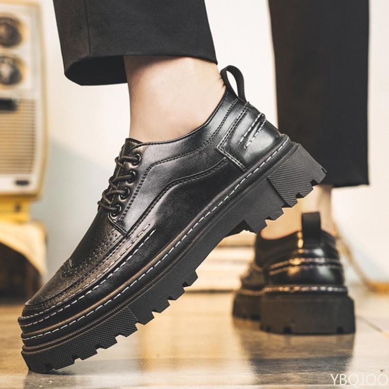 

Spring and Autumn Fashi New Men s Workwear Retro Casual Shoes Niche Low Top Thick Sole Height Increasing Lace Up Men s Shoes 39 чёрный