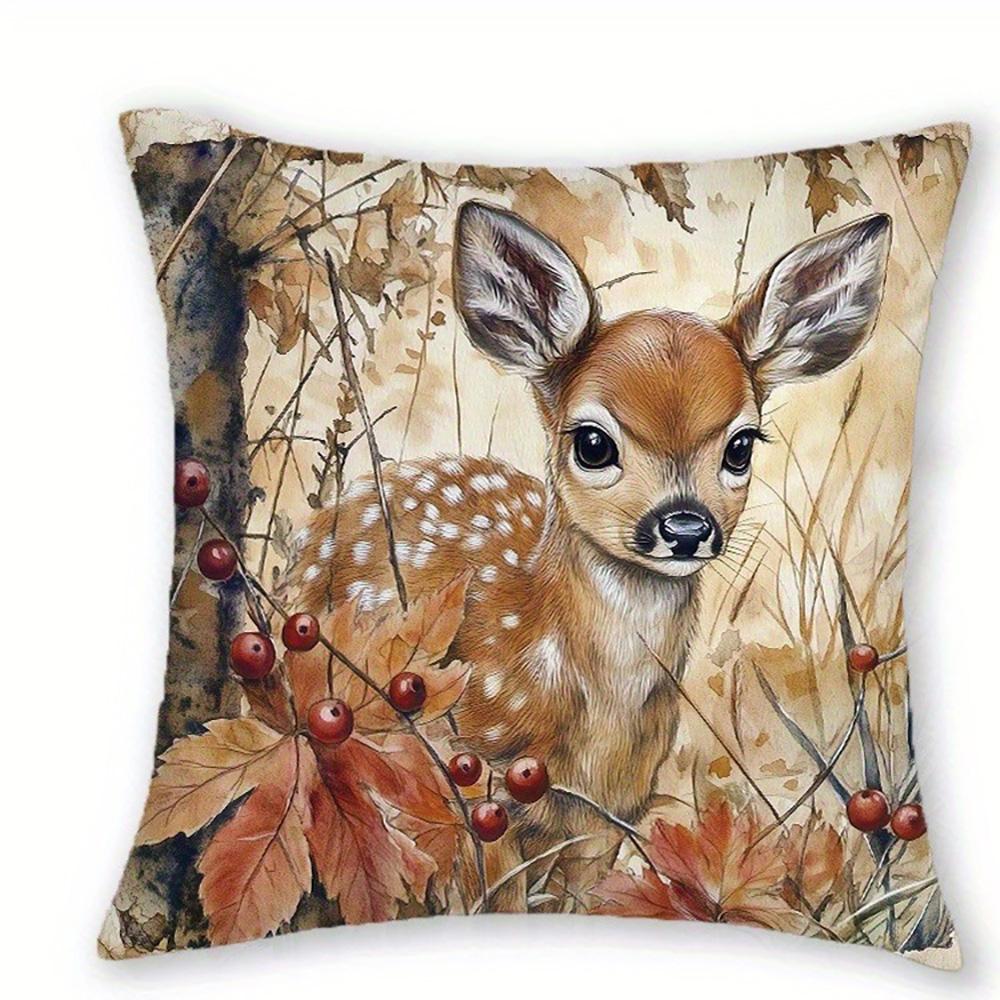 Adorable Forest Animal-Print Pillowcases: Deer, Squirrel, Hedgehog, Fox Sofa Cushion Cover Home Room Decoration 2D Flat Printing
