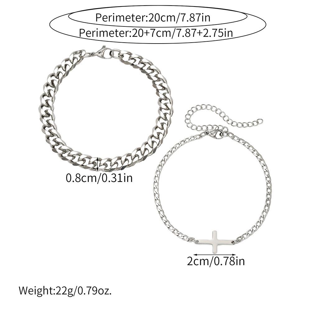 Fashion Cold Wind Stainless Steel Cuban NK Chain Double Layer Stacked Cross Bracelet Men's Hip Hop Street Bracelet Set