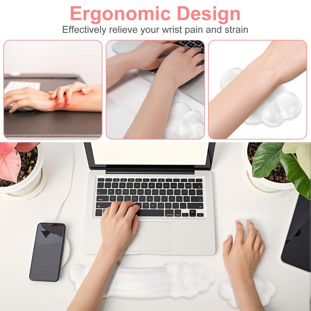 MOSISO Gel Keyboard Wrist Rest Wrist Support for Curved Ergonomic Base for Pain Relief Soft Cooling Gel Easy Typing & Mouse, Anti-Slip Home/Office, &