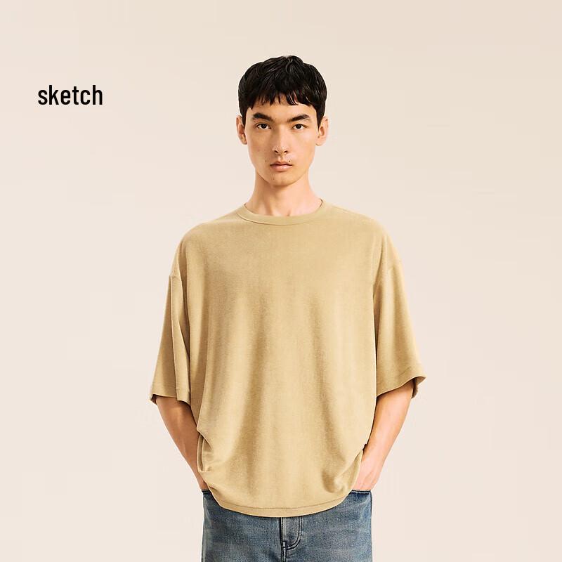 CROQUIS Men's 2024 Autumn Loose Fit Round Neck Cotton Blend T-Shirt