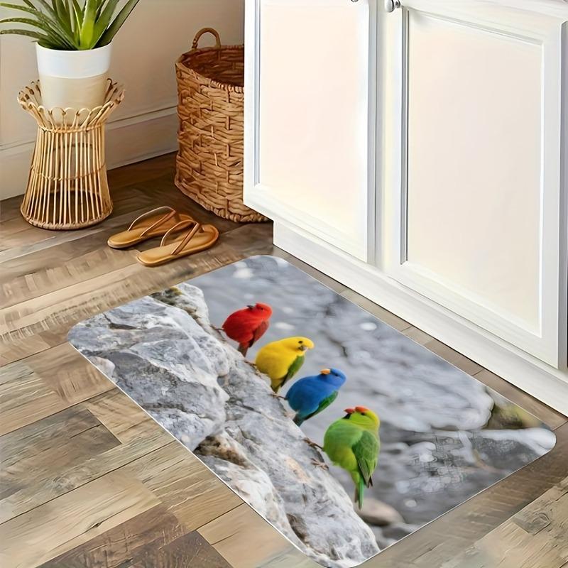 1PC Yellow Floral Pattern Kitchen Rug Non-Slip Door Mat Pop Design Bathroom Rug Bath Mat Carpet for Home Sink Laundry Decor