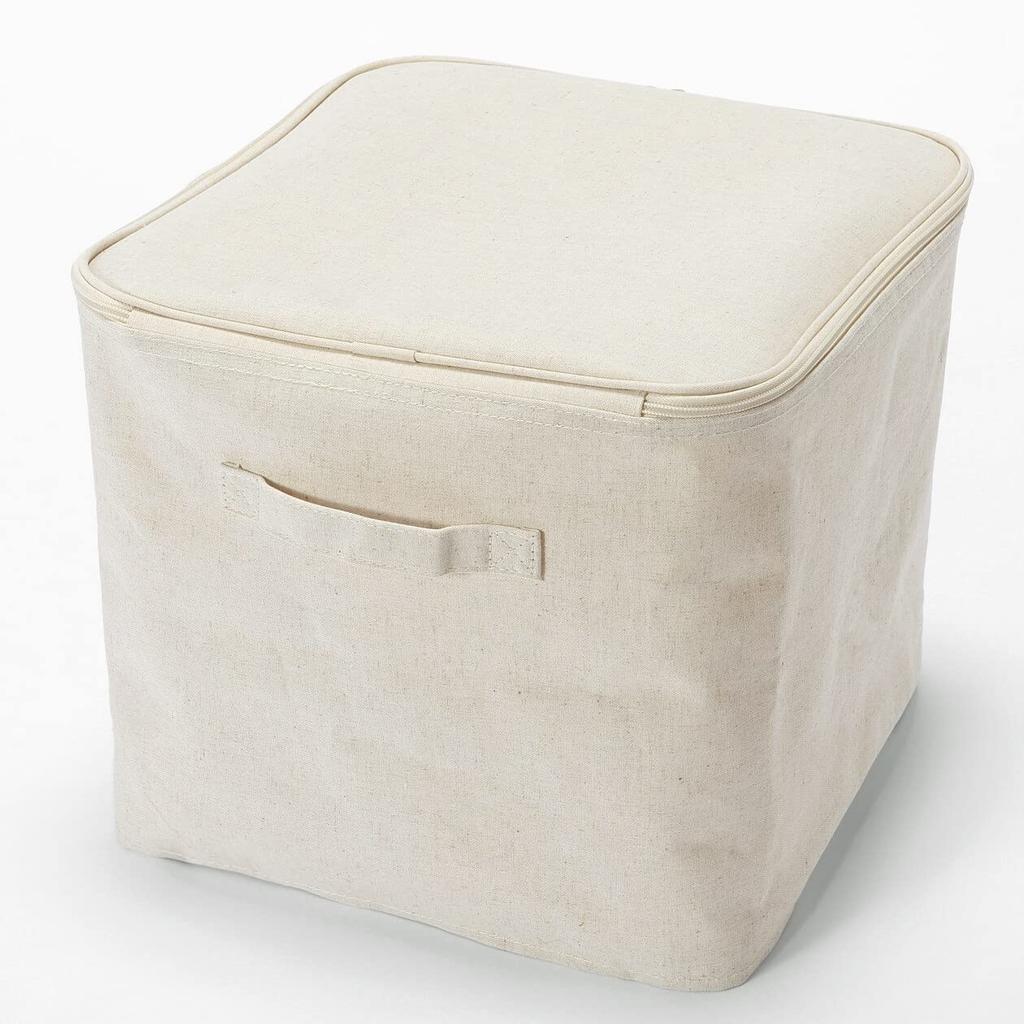 MUJI Soft 35cm W X 35cm D X 32cm Polyester Lid Product Suitable for Clothing Storage Box, Large, H, Linen, Included, Number 12403494,