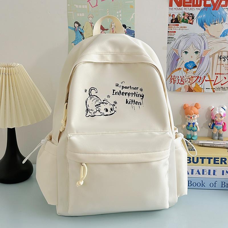 Schoolbag Korean Version Small Fresh Schoolbag Female Junior High School High School Student Printed Kitten College Student Backpack Ins Simple Back