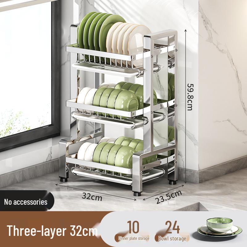 2026 Multi-functional Stainless Steel Dish Drying Rack for Countertop Storage of Bowls, Plates, and Chopsticks