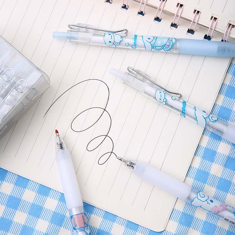 12Pcs 0.5mm Sanrio Cinnamoroll Box Press Pen Metal Pen Clip Press Neutral Pen Signature Pen High-value Student Stationery Back To School Season