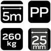 Pas mocujący z grzechotką 25 mm x 5 m, wytrzymujący 260 kg PP