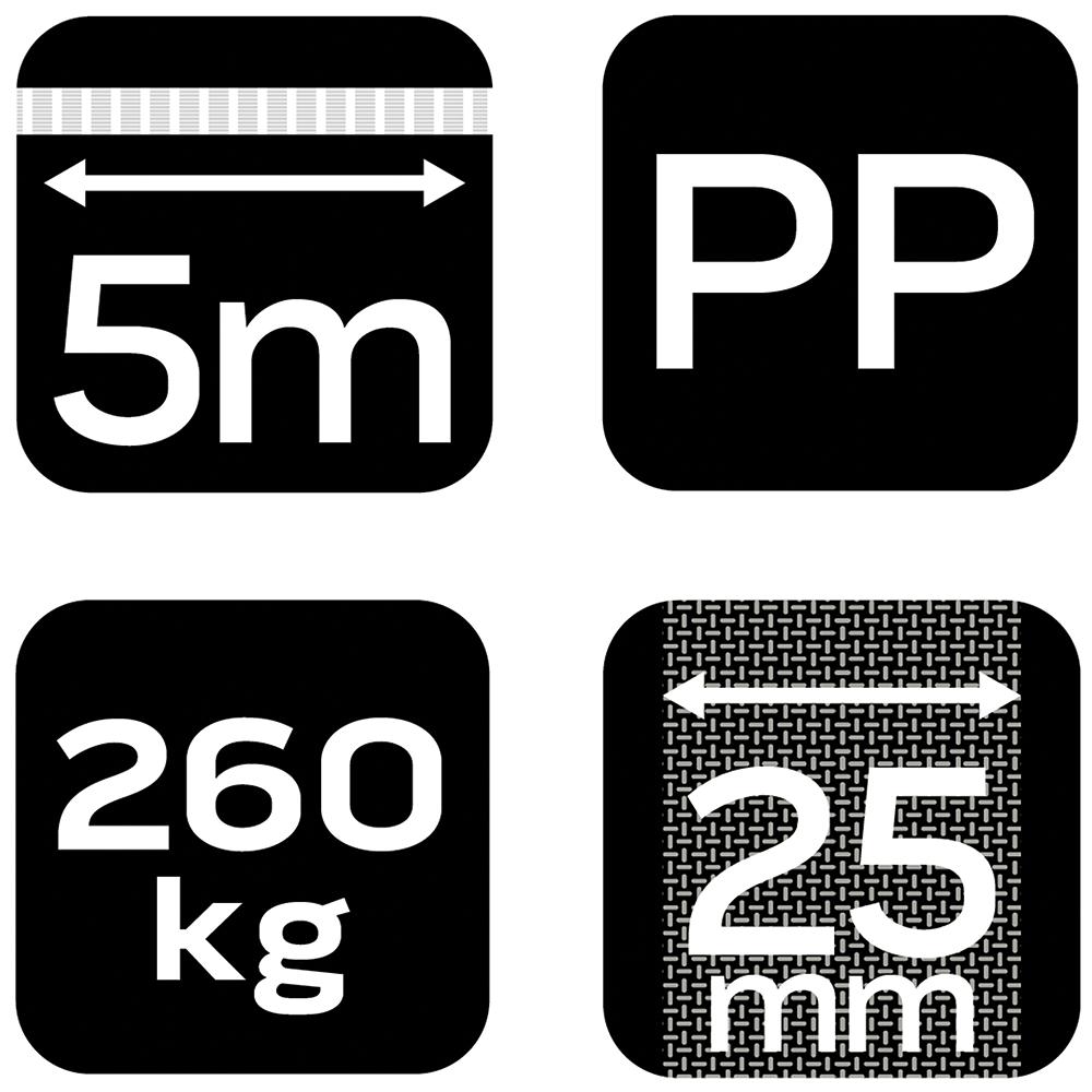 Pas mocujący z grzechotką 25 mm x 5 m, wytrzymujący 260 kg PP