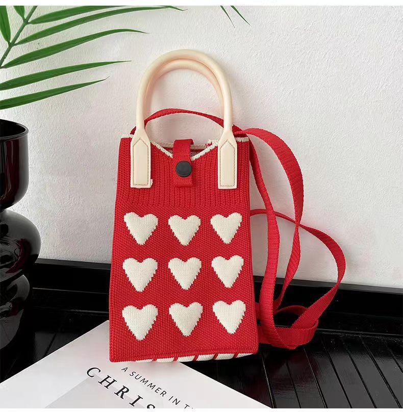 Sommer Damen Niedliche Mini-Tasche Vielseitige Mode Handytasche Cartoon Gestrickte Handtasche Umhängetasche Umhängetasche