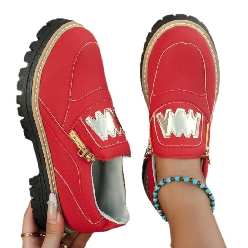 New Large Size Sports Shoes, Muffin Flat Bottom Side Zipper Solid Color Casual Sports Shoes