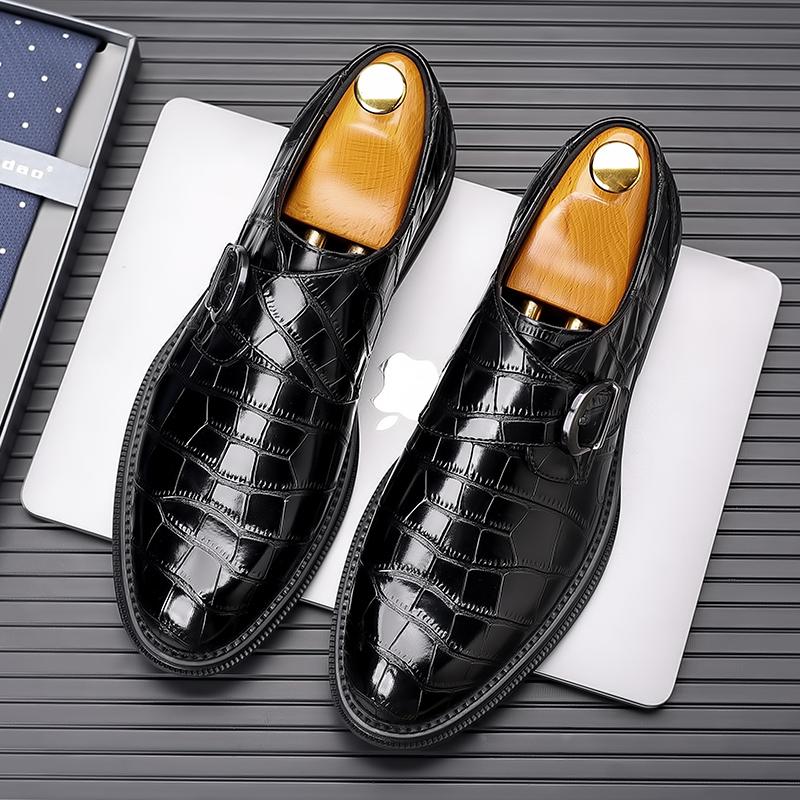 Hot Sale Formal Men's Loafers Handmade Leather Casual Footwear New Leisure Walk Male Driving Shoes Metal Buckle Monk Strap Shoes