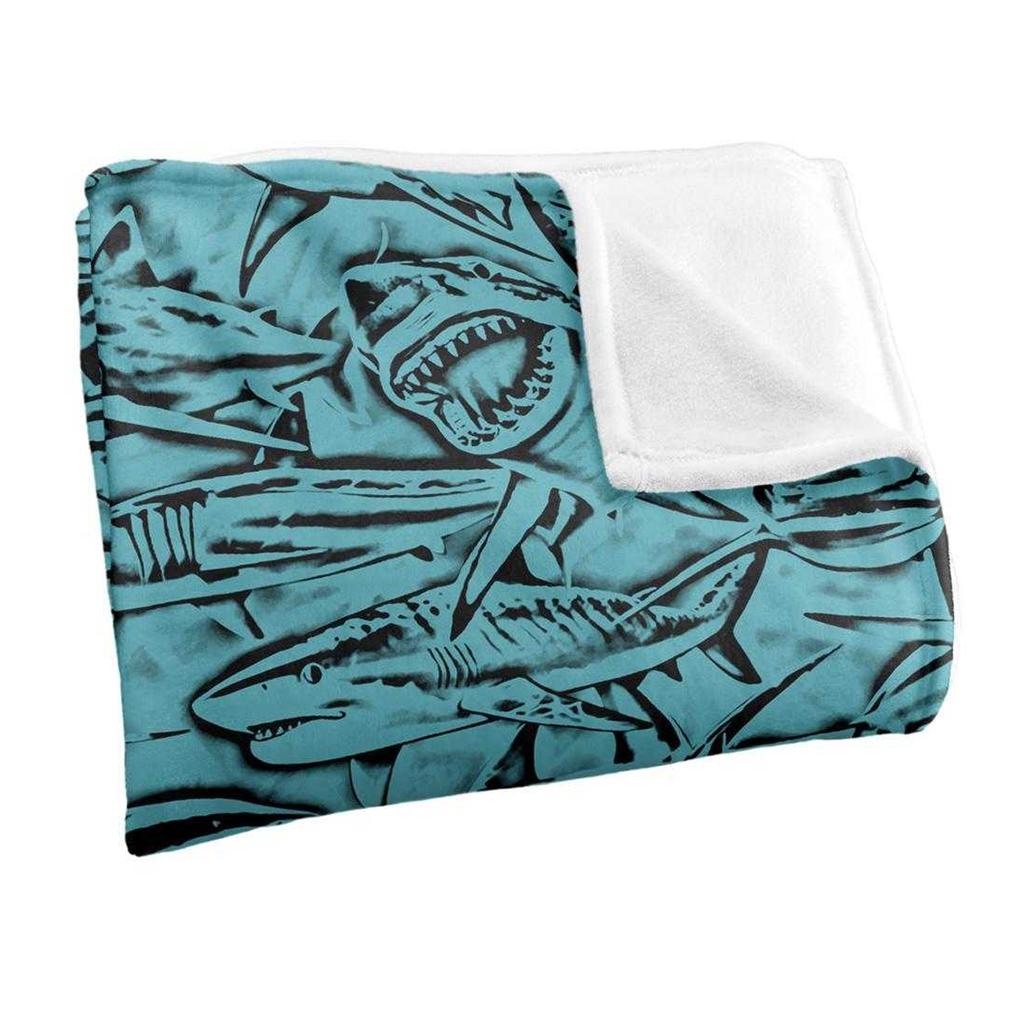 Royce McClure Silky Great White Shark Woodcut Supersoft Blanket
