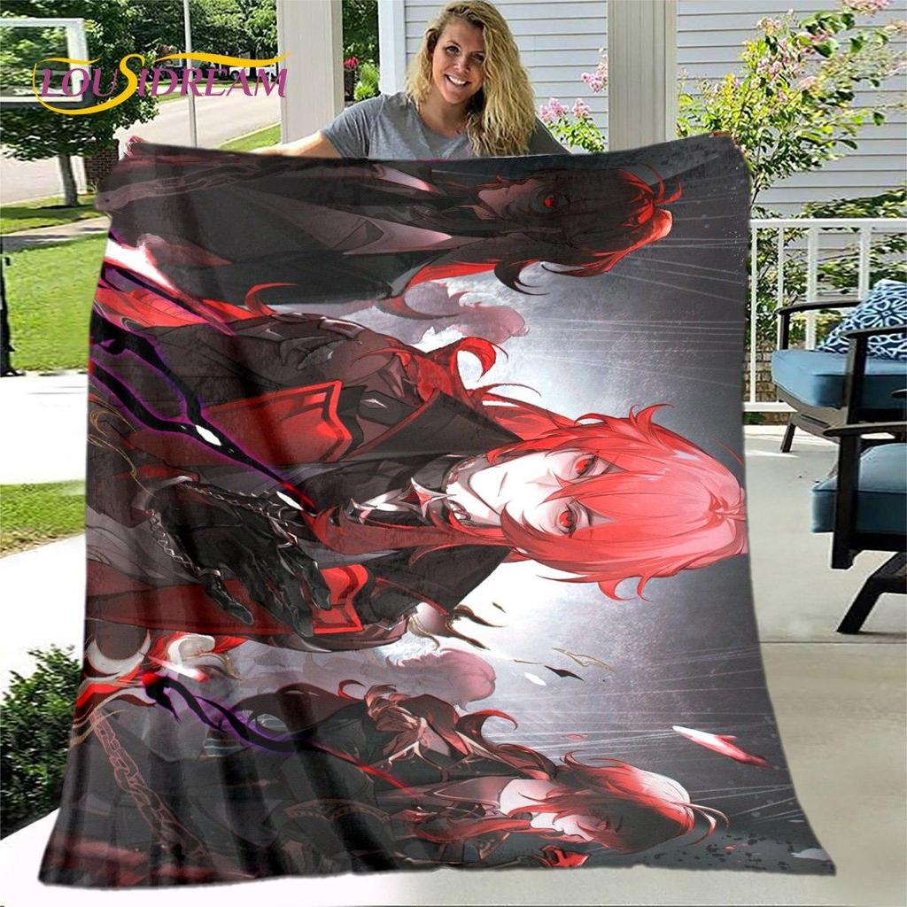 Gra animowana 3D Genshin Impact koc, koc flanelowy rzut koc, miękki ciepły koc do salonu łóżka do sypialni Sofa prezent