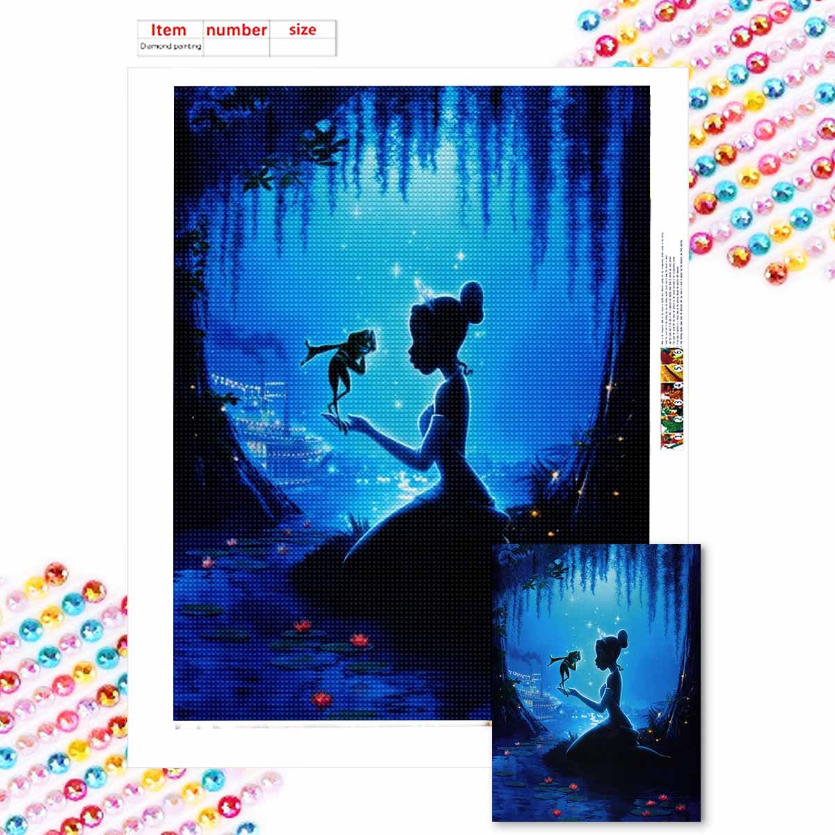 

5D Алмазная Живопись Сделай Сам Принцесса и Лягушка Полная Выкладка Стразы Мозаика Вышивка Изделия Ручной Работы Домашний Декор Подарок Round 20x30cm