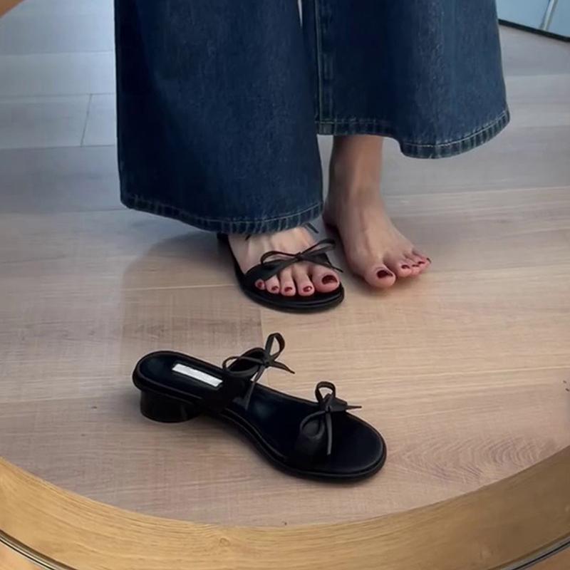 

New Summer Open Toe Women Slippers Fashion Butterfly-knot Thick Heel Shoes Ladies Outdoor Concise Dress Sandalias · 35 чёрный