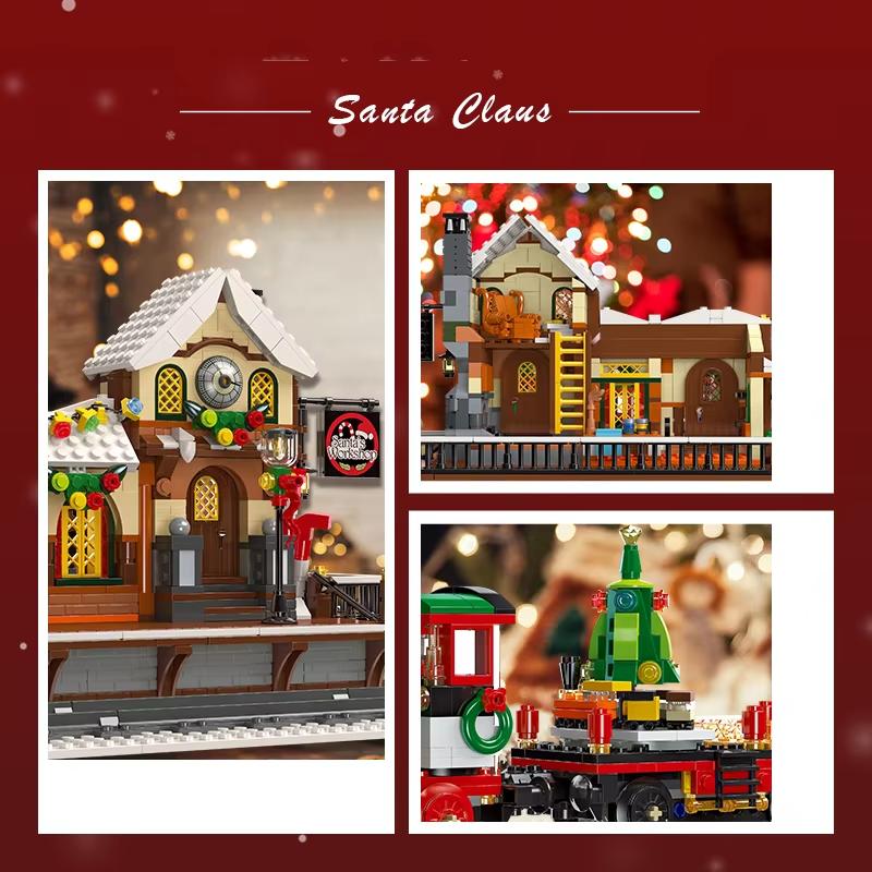Superior-Grade 1362Pcs Christmas Premium-Quality Train First-Class Platform Premium-Quality Assembly First-Class Building-Bricks Collection Kit