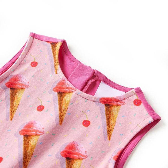 Robe fille - vidaXL - Modèle sans manches - Couleur rose - Taille 116 - Imprimé glaces et cerises