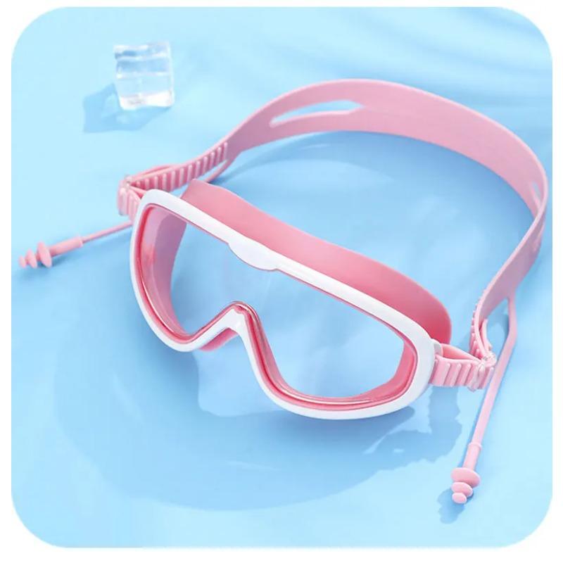 Swimming Goggles for Kids Big Frame Swimming Goggles with Earplugs HD Wide View Anti-Fog Swimming Goggles Eyewear No Leaking
