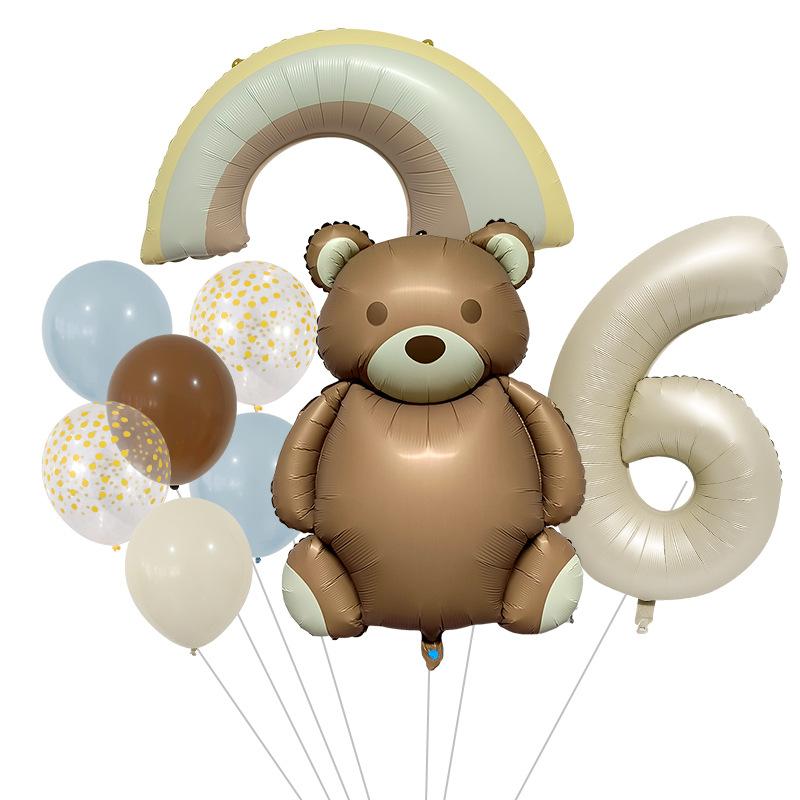 Cute Matte Teddy Bear Balloon Set Milk White Digital Aluminum Film Balloon Birthday Party Decoration Rainbow