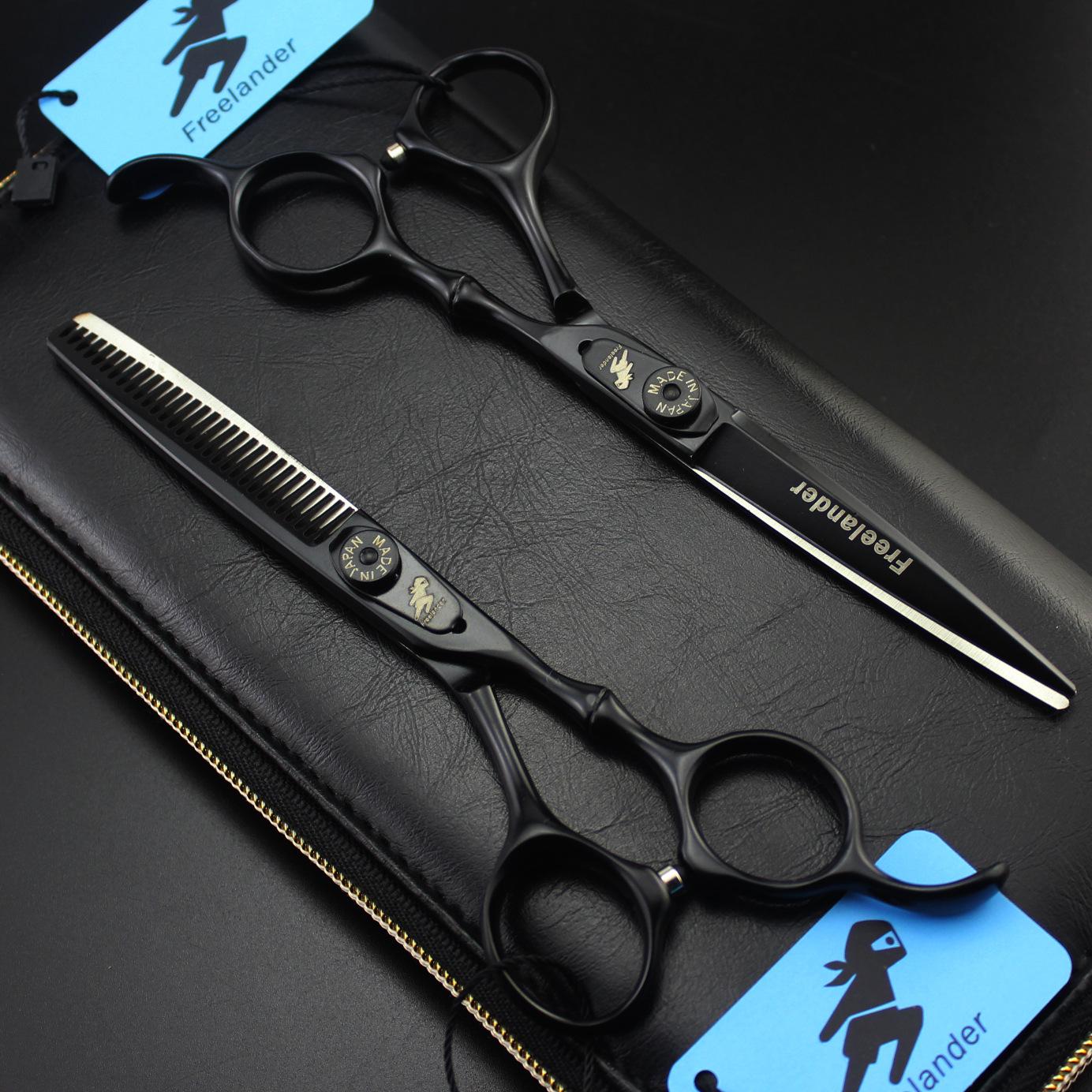 6.0 Black Gem Bamboo Handle Hairdressing Scissors - Straight Shears, Barber Scissors, Thinning Shears Black Straight Shears 6.0 inch
