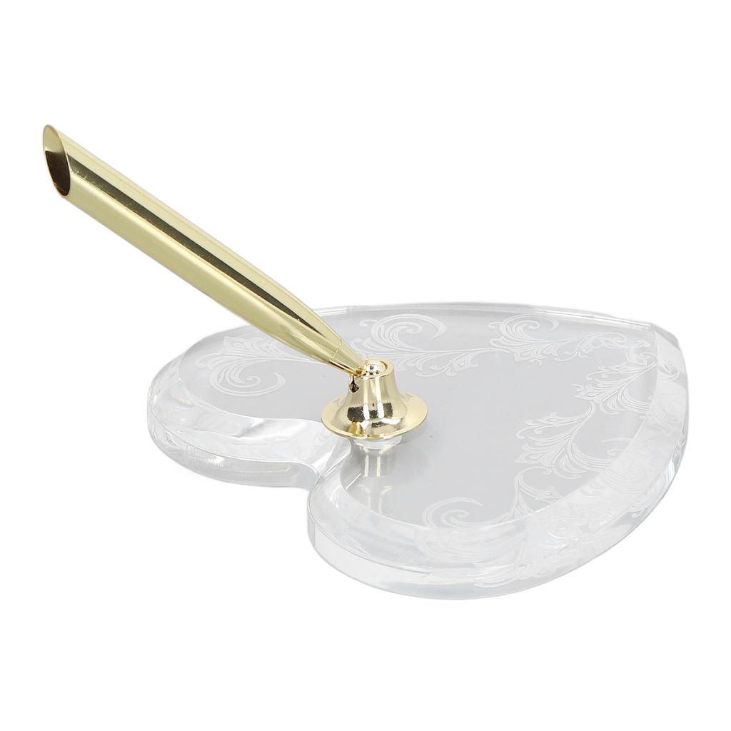Insertion Pen Holder Simple Gold Heart Shaped Base Transparent Acrylic Pen Funnel Base for Business