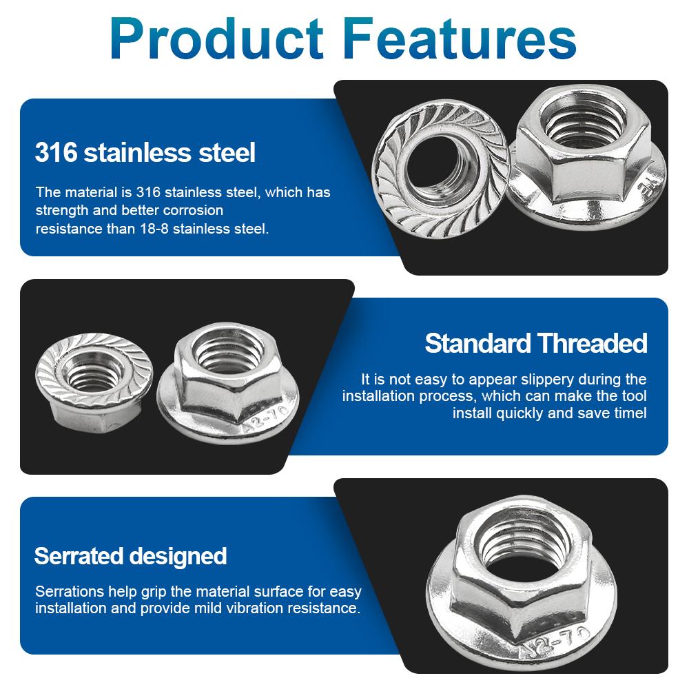 

NINDEJIN 1-20pcs Hex Hexagon Flange Nut M4 M5 M6 M8 M10 M12 M14 316 Stainless Steel Serrated Metric Hex Flange Lock Nuts DIN6923 M3 20pcs