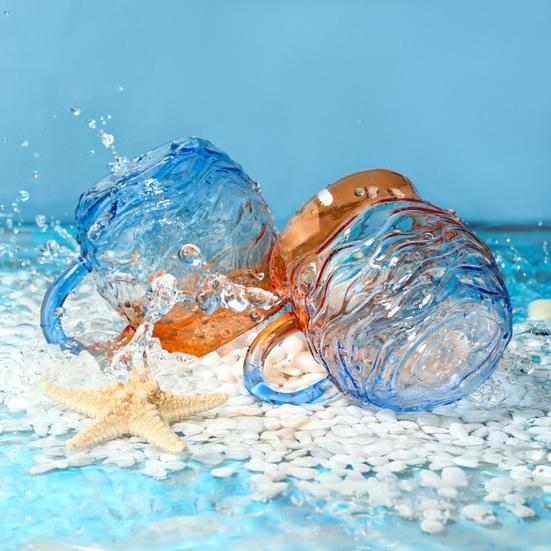 Hrnek se skleněnou vlnou při západu slunce Káva Čaj Víno Šálek 393ml Unikátní textura mořského skla Gradientní barva Sklenice na ledové nápoje Řemeslná domácí dekorace