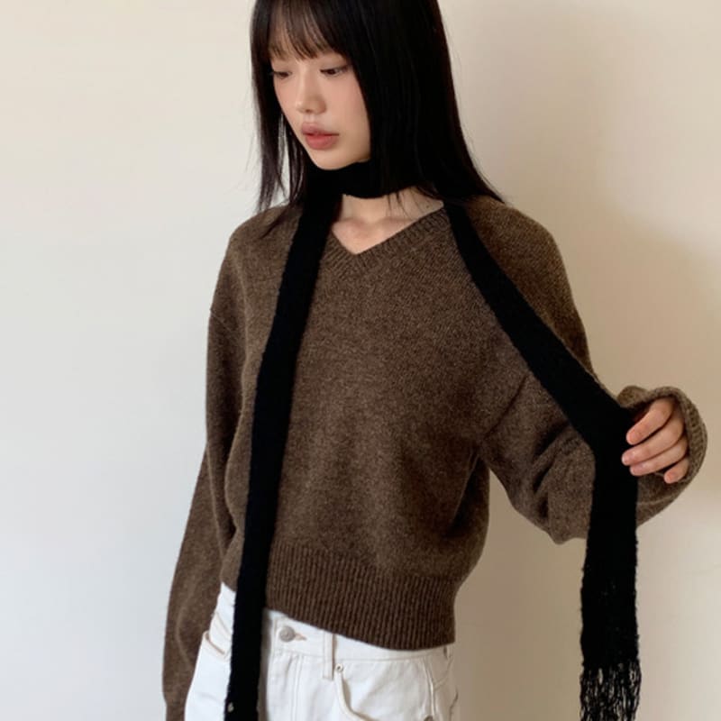 HIGH CHEEKS Wool Blend Slim Knit Muffler_HC249OMF001M