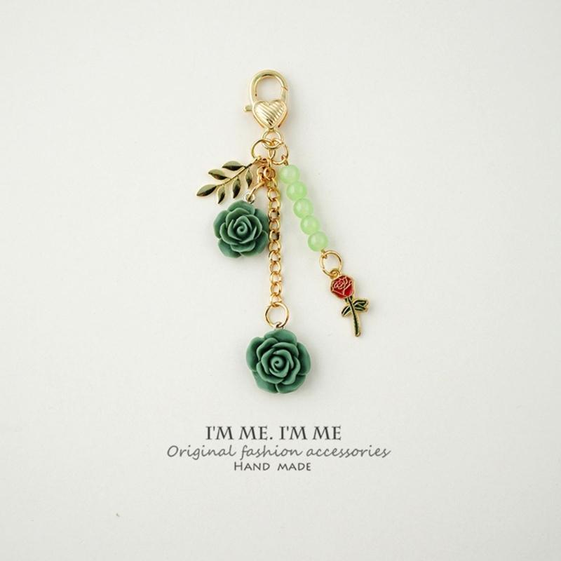 Fashion Rose Camellia Charm Keyring Backpack Decoration Handmade Pendant Keyring Fashion Bag Charm Sweet Cool Keychain