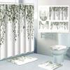 4/1 Weeping Willow Leaves Shower Curtain, Toilet Seat Decoration, Shower Curtain with Carpet and Toilet Lid, Size 70.8x70.8 Inch
